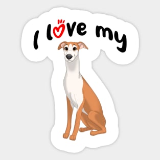 I Love My Red & White Whippet Dog Sticker